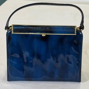 Mar-Shel Vintage 1950s Blue Vinyl Frame Bag Gold-Tone Hardware Top Handle